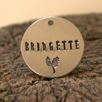 Personalised Pet ID Tag - Hand-Stamped Aluminium With Plant Design
