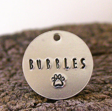 Personalised Pet ID Tag - Hand-Stamped Aluminium With Paw Print Design