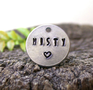 Personalised Pet ID Tag – Hand-Stamped Aluminium Tag with Heart Design (2 size option)