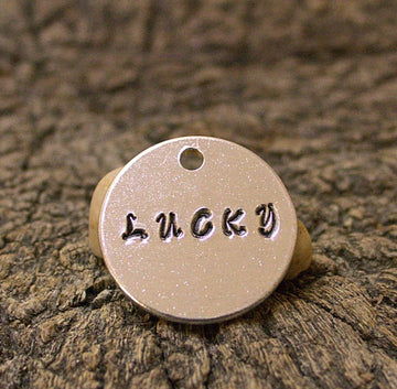 Personalised Pet ID Collar Tag – Uppercase Font Hand-Stamped Aluminum (2 size option)