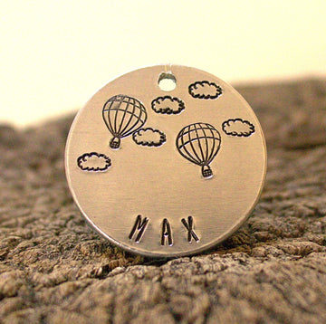 Personalised Pet ID Collar Tag – Premium Large 2.0 mm thick Aluminium with Air Balloon Design
