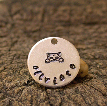 Cat Name Tag – Personalised, Hand-Stamped Aluminium (Fits 8 Letters)