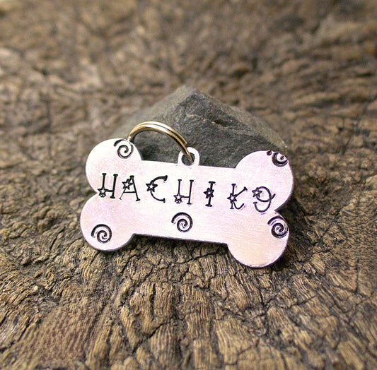 Hachiko Dog Name Tag - Bone Shape