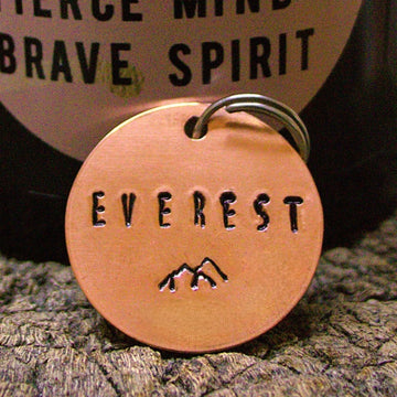 Personalised Pet ID Tag – Premium Large Rose Gold Tone Copper With Mountain Design