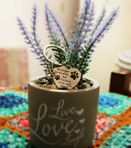 Pet Memorial Heart Shape Keychain with Paw Charm