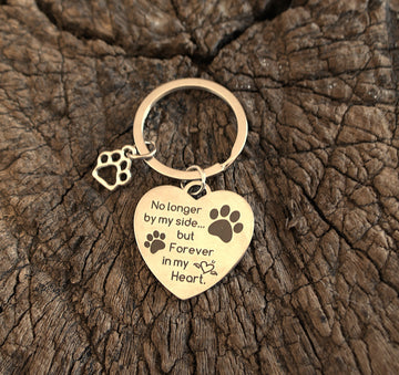 Pet Memorial Heart Shape Keychain with Paw Charm