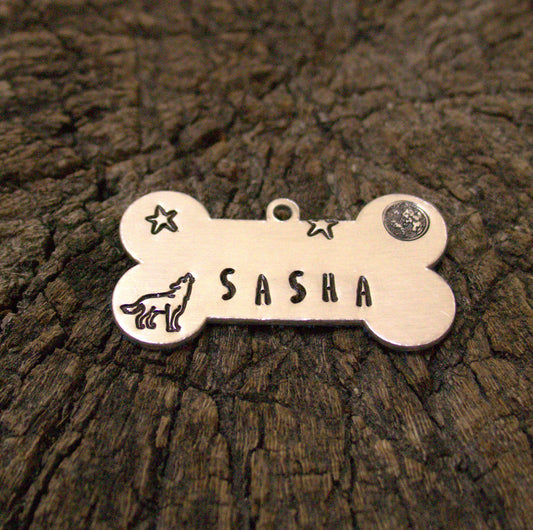 Sasha Dog Name Tag - Bone Shape